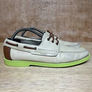 Cole Haan Fire Island Boat Shoes Men Size 10 Beige Green Bottom Low Moccasins